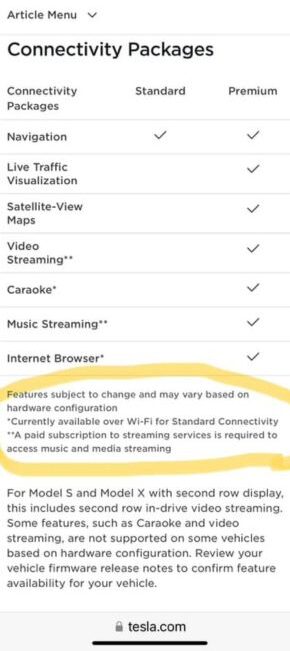 Features of Tesla Premium Connectivity